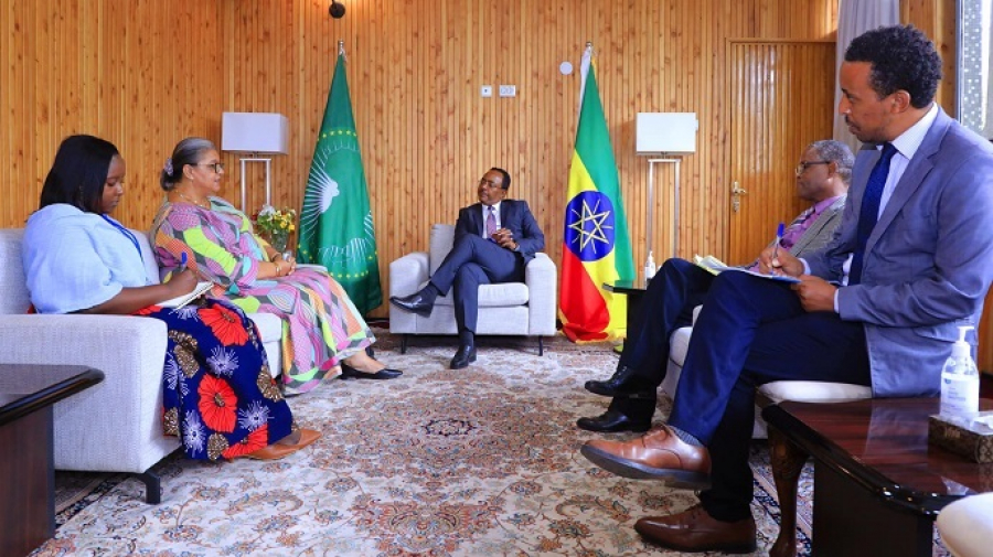السفير رضوان والمبعوثة الخاصة للأمم المتحدة يبحثان آخر التطورات في إثيوبيا