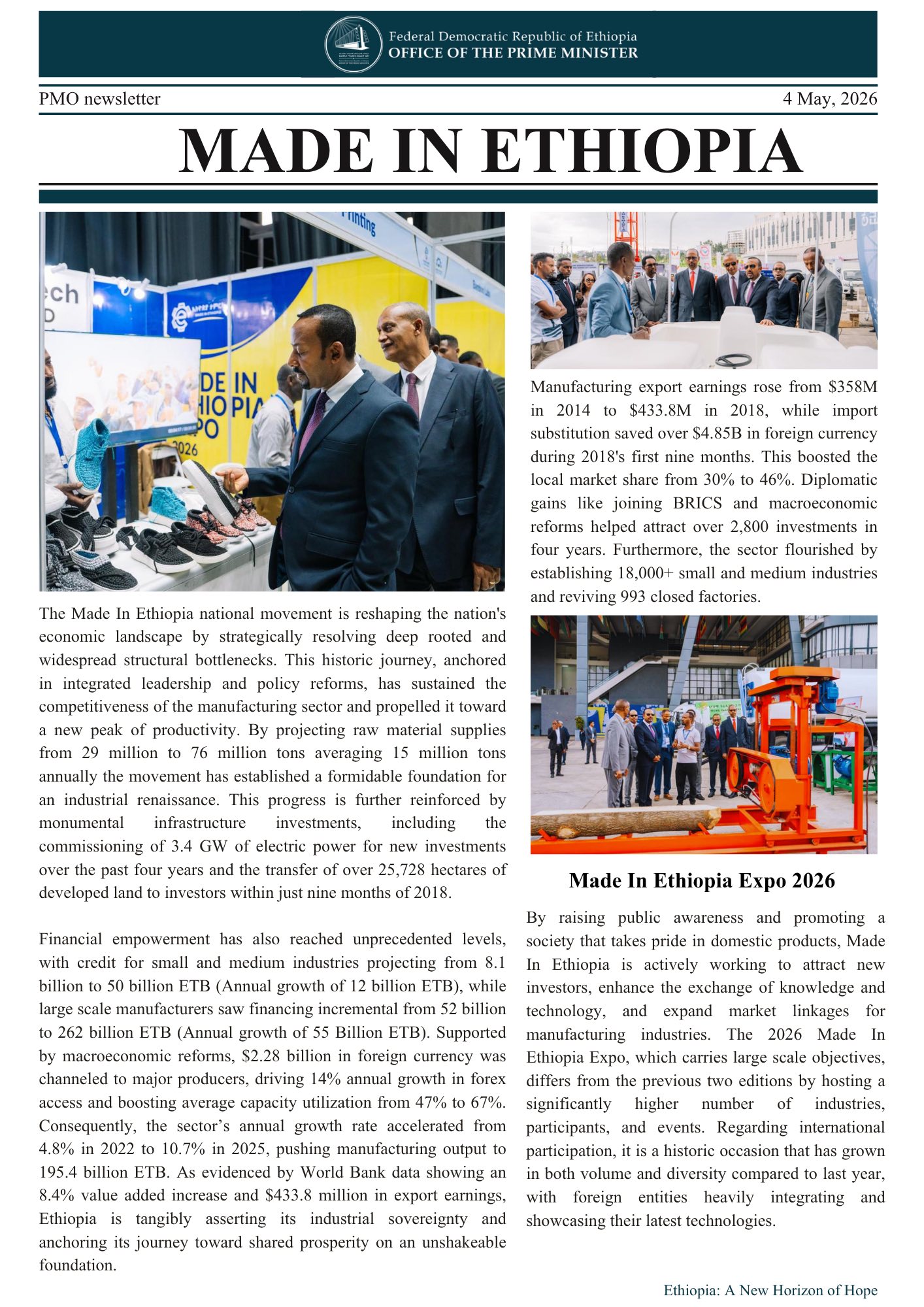 Made In Ethiopia Movement Reshaping Nation's Economic Landscape: Ethiopian PMO