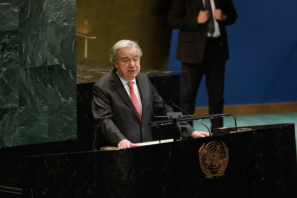 UN Secretary-General Antonio Guterres speaks at a UN General Assembly event to mark the 80th anniversary of the signing of the UN Charter, June 26, 2025.