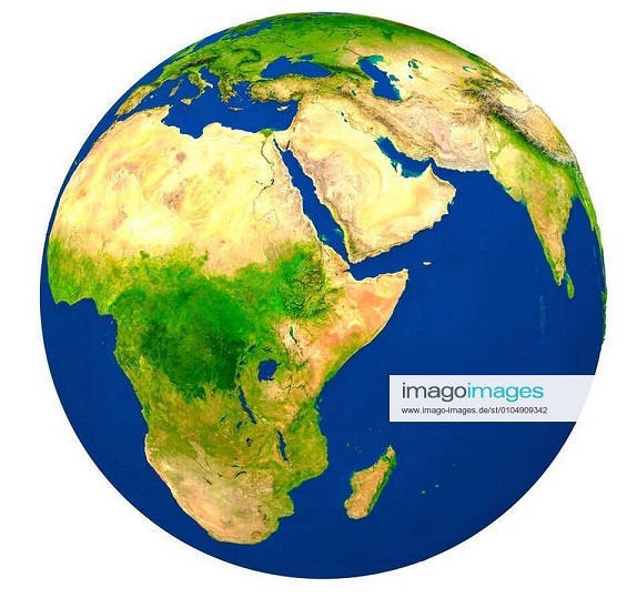 Country of Ethiopia highlighted on globe. 3D illustration with detailed planet surface isolated on white background. Ele